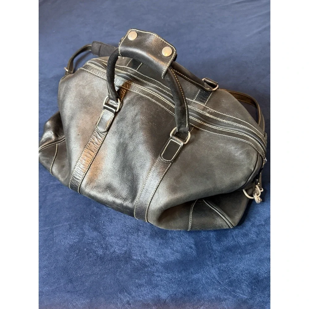 Vtg Roots Canada XL Black Leather Duffel Bag Made in Canada
